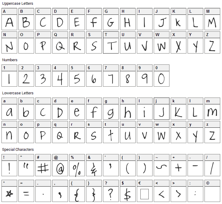 Joyful Juliana Font Character Map