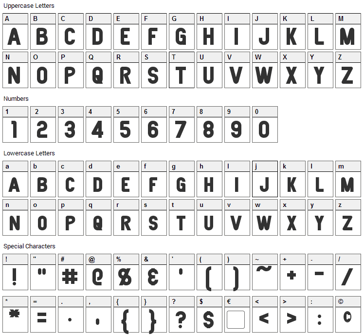 Joystick Font Character Map