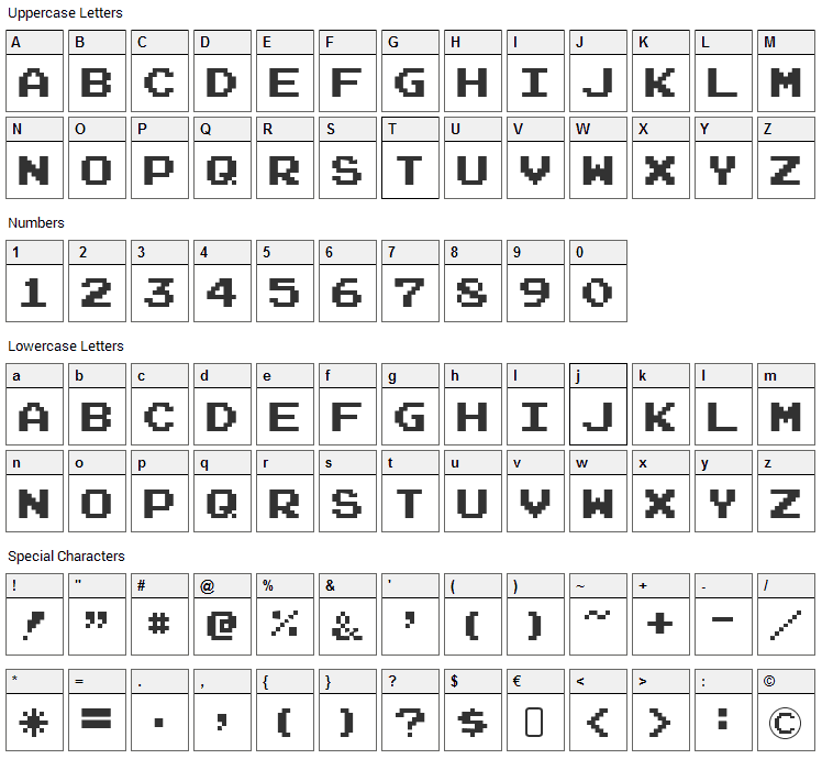 Joystix Font Character Map