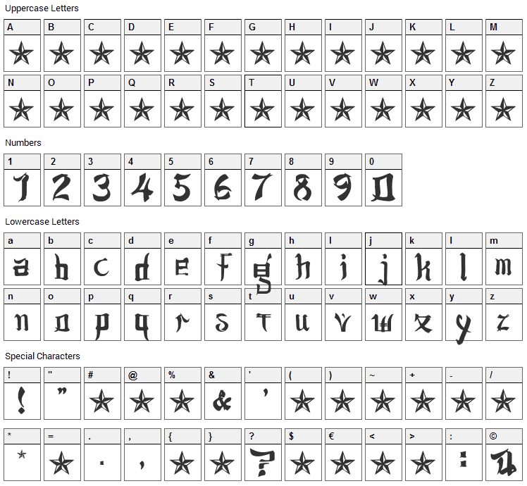 JSA Lovechinese Font Character Map