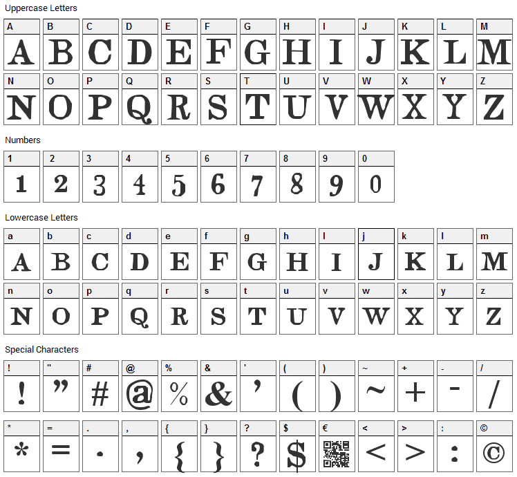 Judges Font Character Map