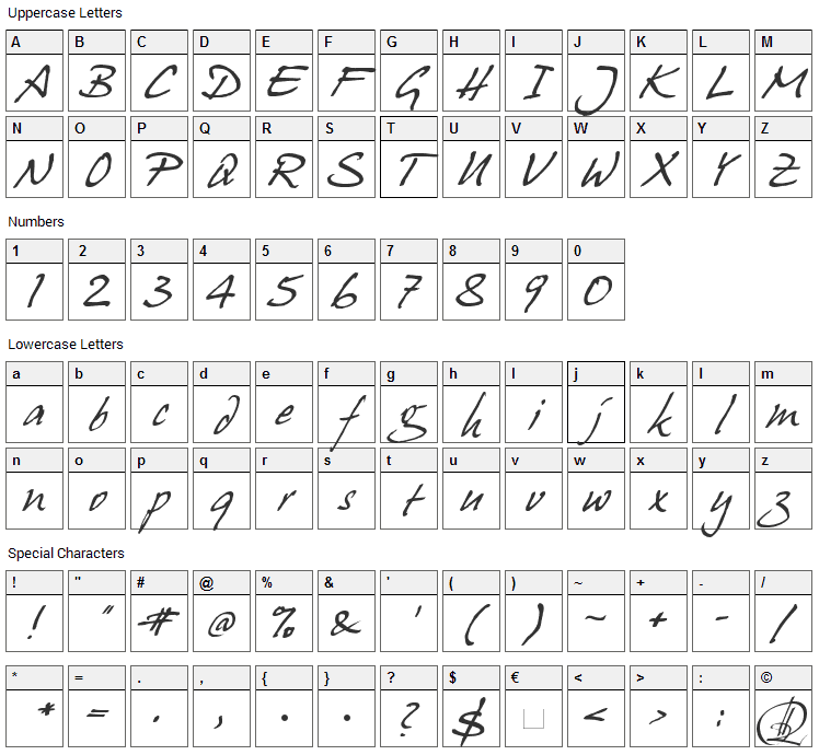 Juergen Font Character Map