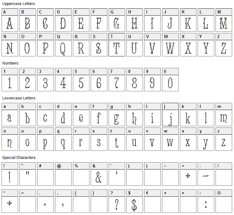 Jugend WF Font Character Map