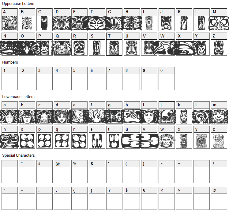 Jugendstil Ornamente Font Character Map