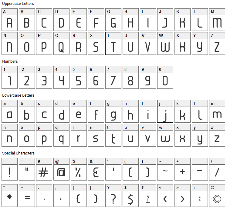 Juice Font Character Map