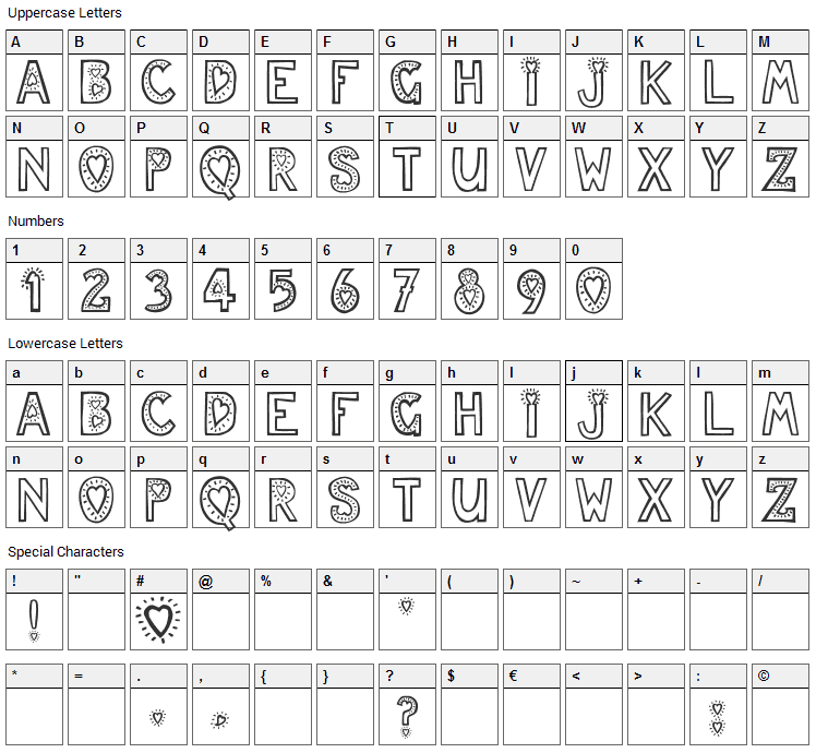 Jules Love Font Character Map