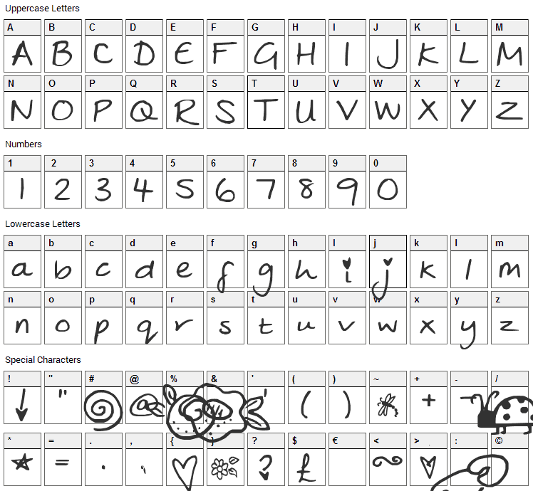 Julies Font Character Map