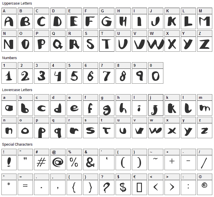 Julifesta Font Character Map