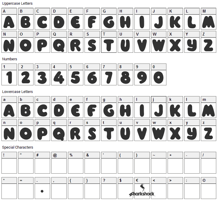 Jumbalo Font Character Map