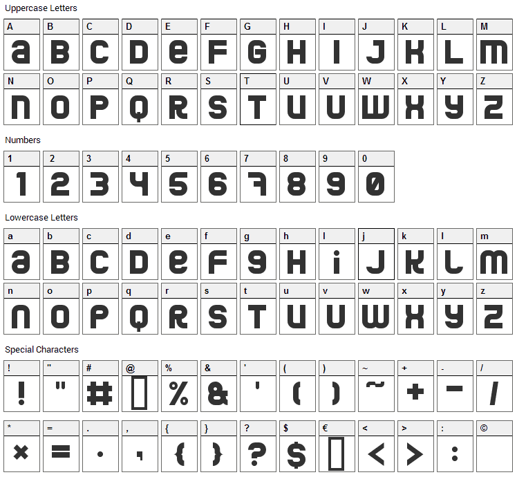 Jumbo Font Character Map