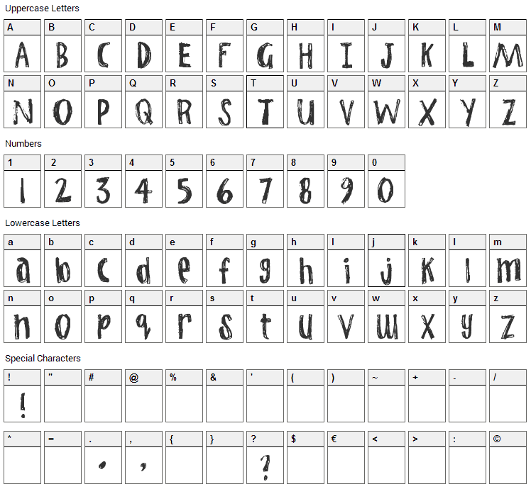 Jump Start Font Character Map