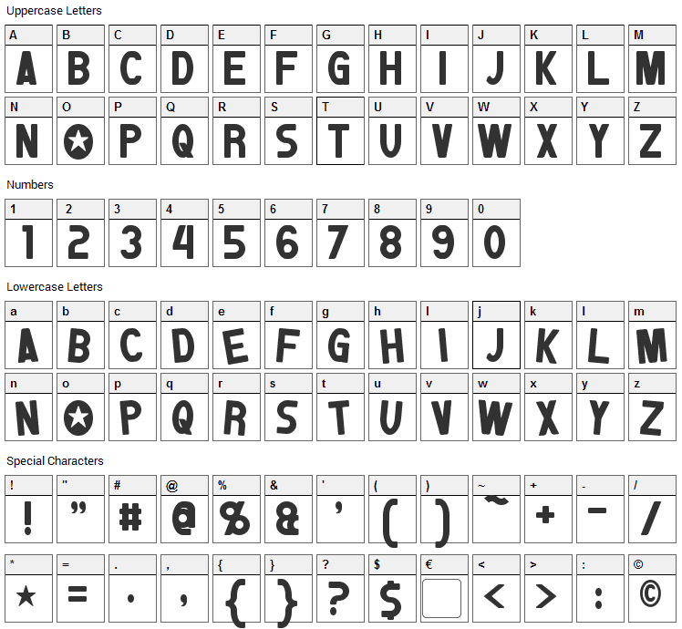 Jumpman Font Character Map