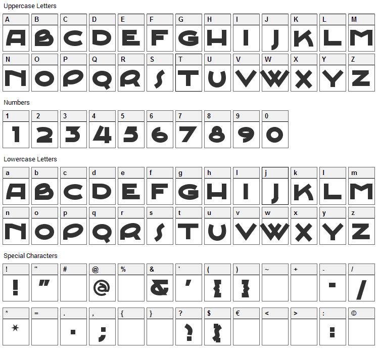 Junebug Stomp Font Character Map