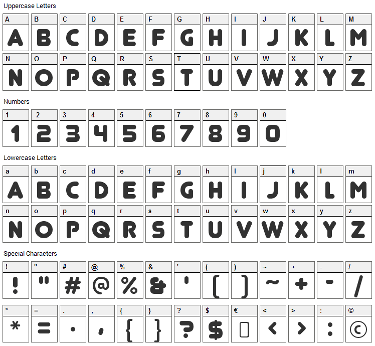 Junegull Font Character Map