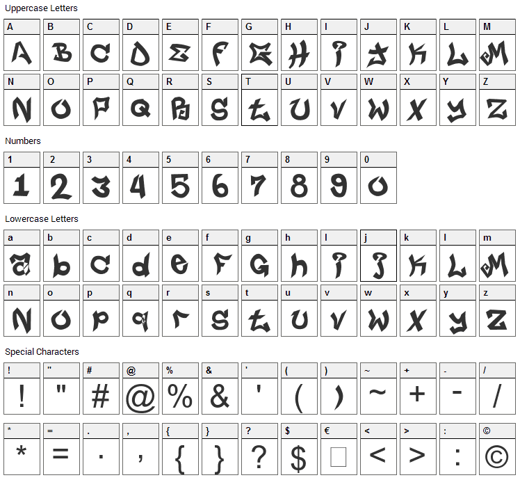 Jungle Life Font Character Map