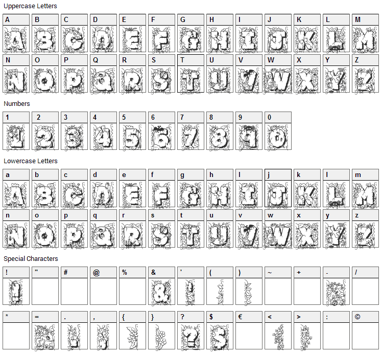 Jungle Rock Font Character Map