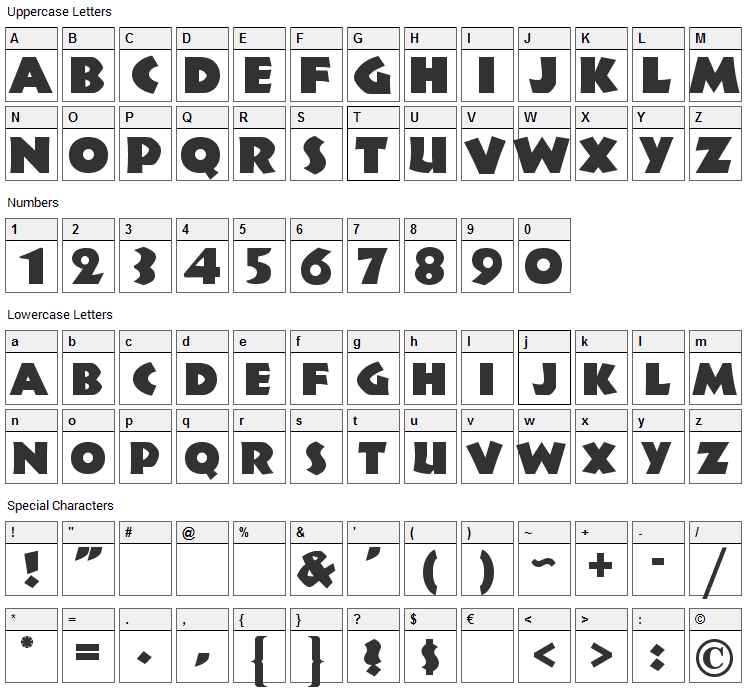 JungleFever Font Character Map