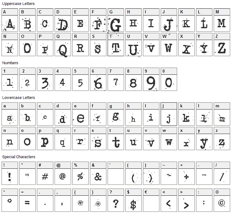 Junkos Typewriter Font Character Map