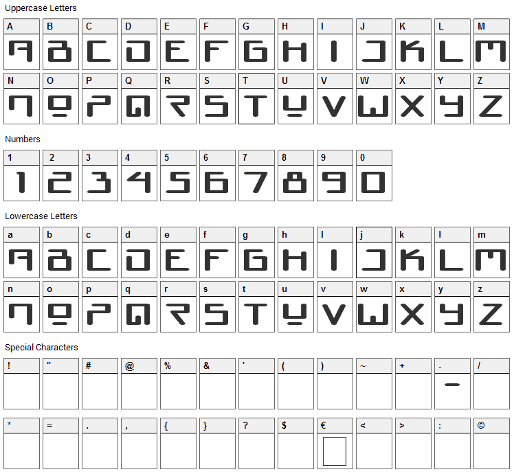 Juno Reactor Font Character Map