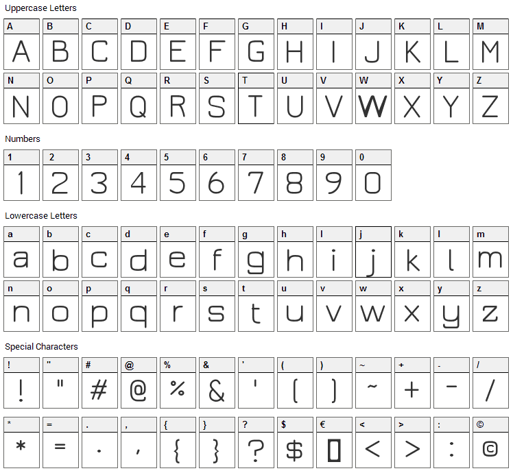 Jura Font Character Map