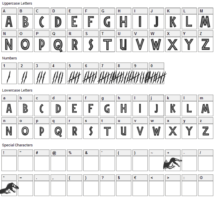 Jurassic Park Font Character Map