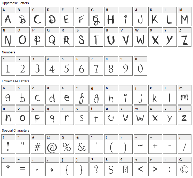 Just Jessie Font Character Map