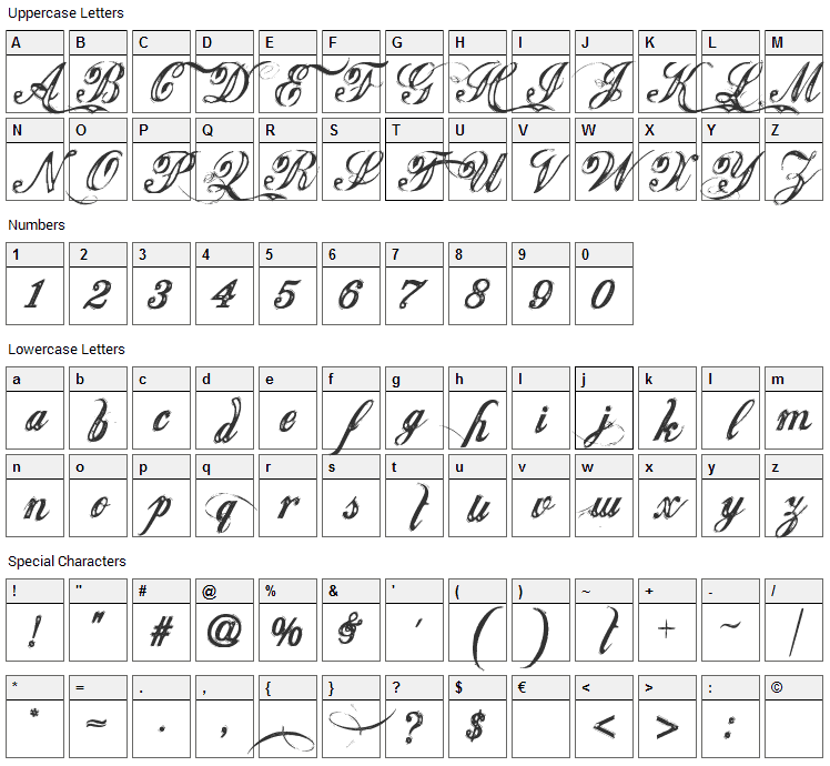 Justice Font Character Map