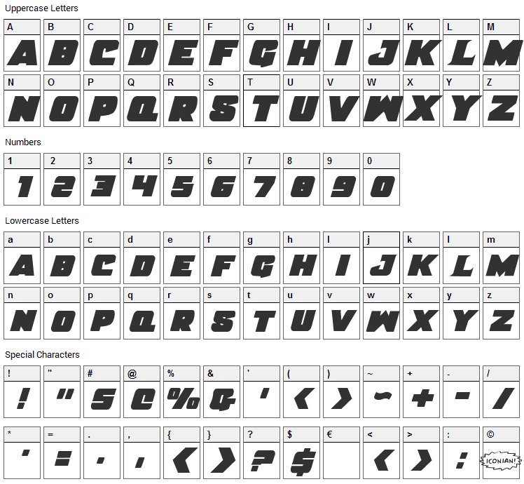 Justice Font Character Map