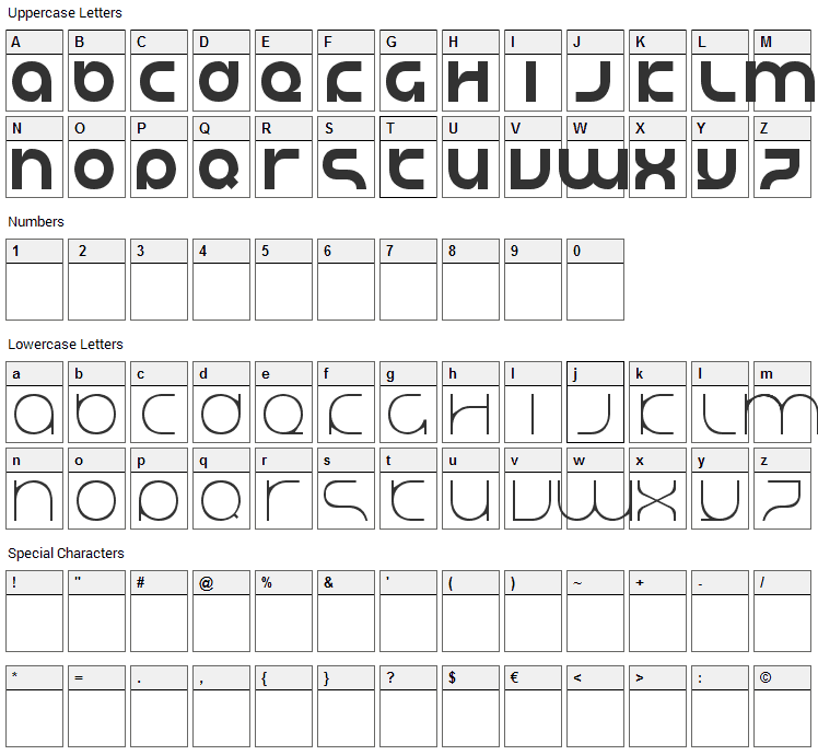 Justify Lazy Font Character Map