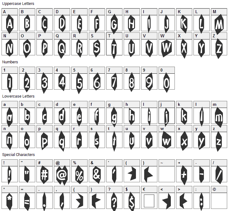 Ka-Blamo! Font Character Map