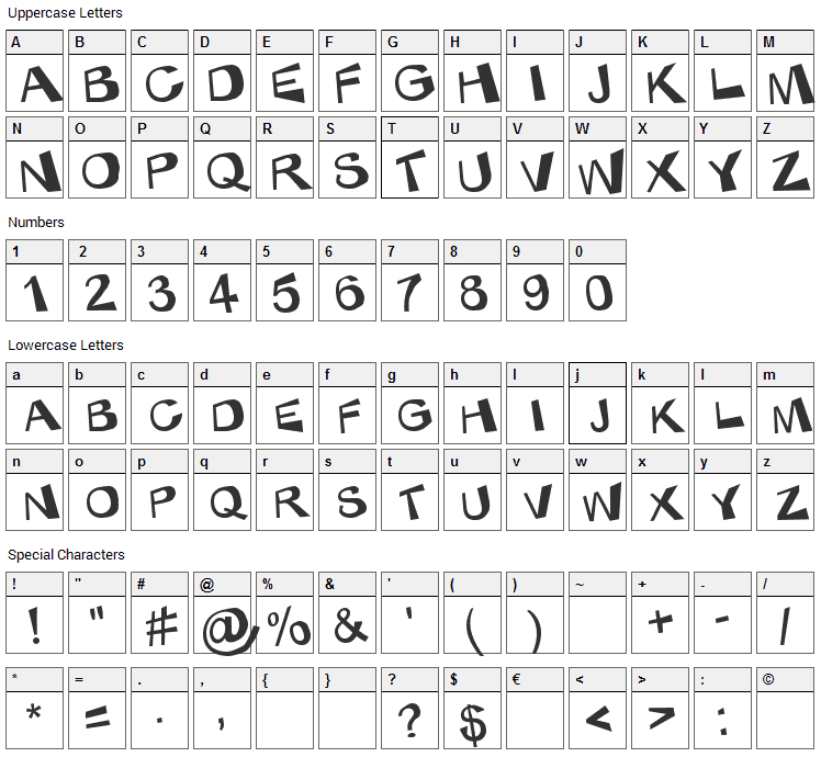 KaBlam  Font Character Map