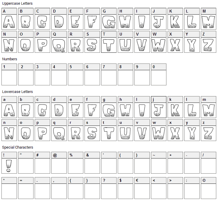 KaBlooie Font Character Map