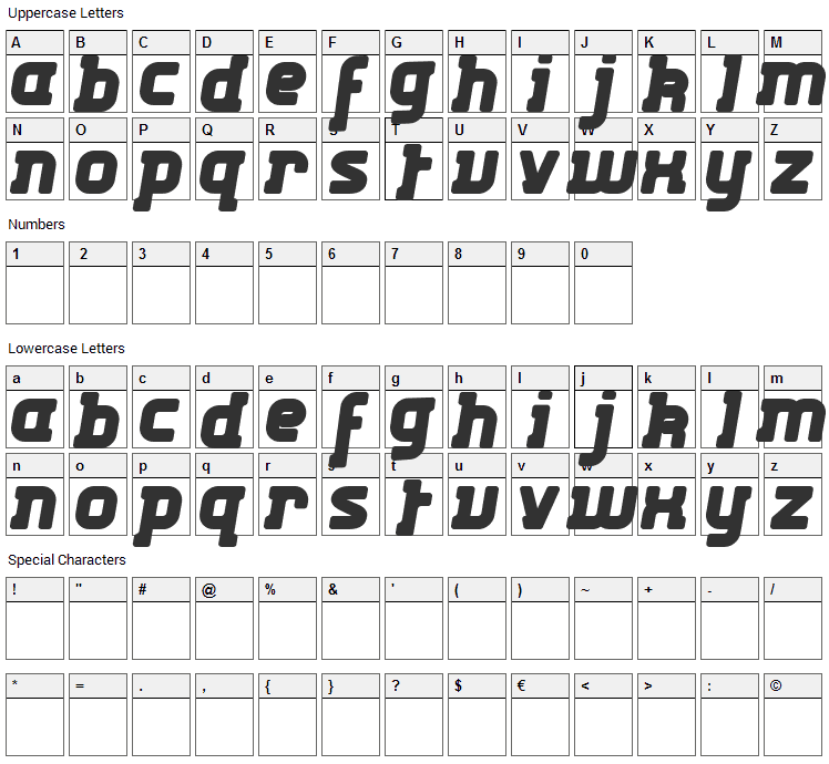 Kabys Font Character Map