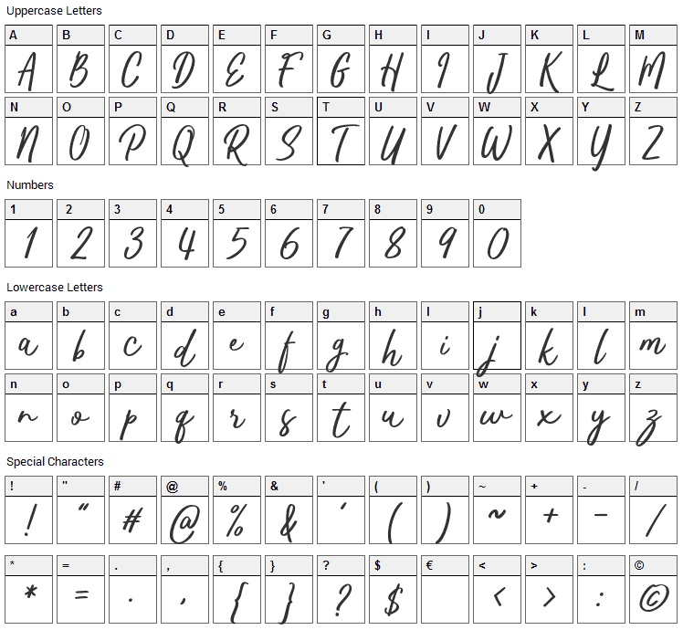 Kaftice Font Character Map