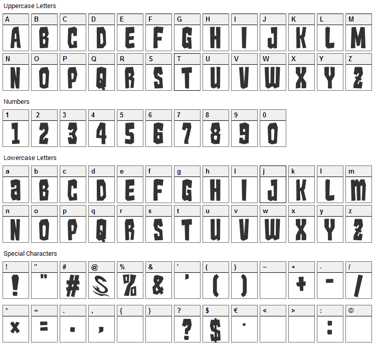 Kaiju Monster Font Character Map