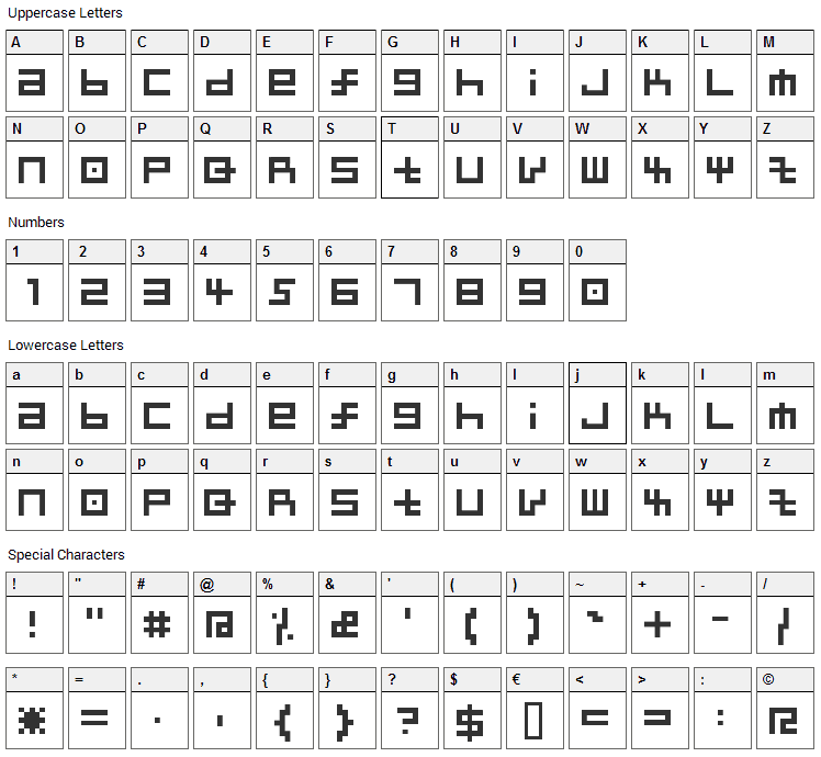 Kairee Font Character Map