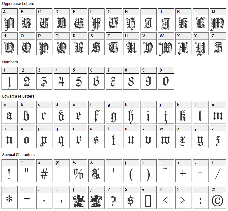 Kaiserzeit Gotisch Font Character Map