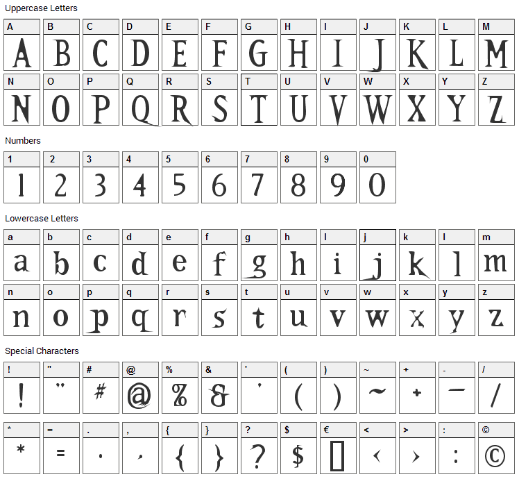 Kallamar Font Character Map