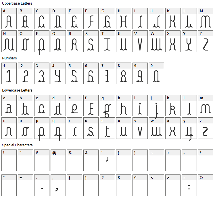 Kamalo Font Character Map