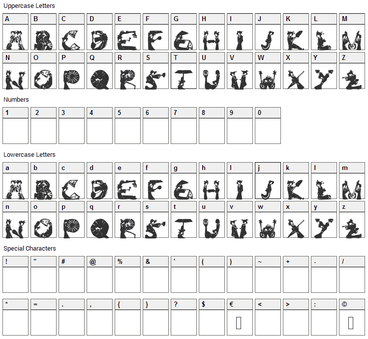 Kami-Geisha Font Character Map