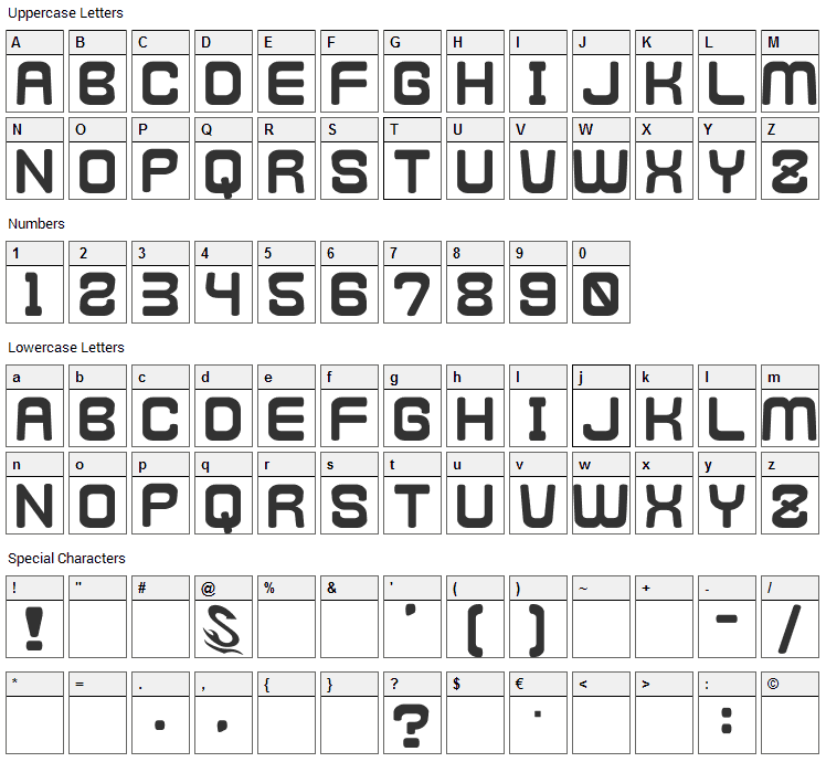 Kamone 4 Font Character Map