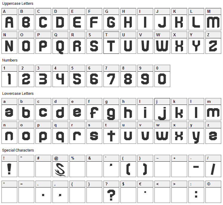 Kamone 6 Font Character Map