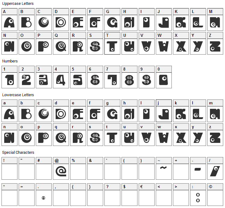 Kan Font Character Map