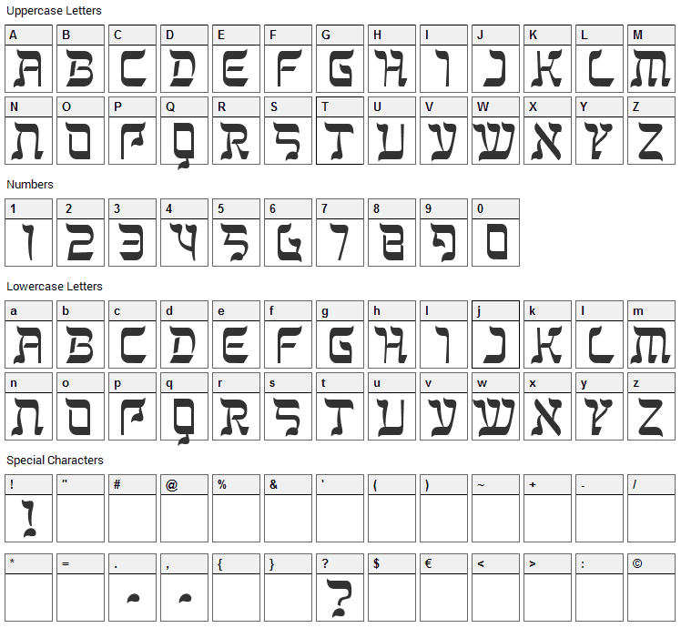 Kanisah Font Character Map