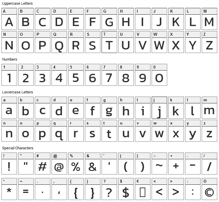 Kanit Font Character Map