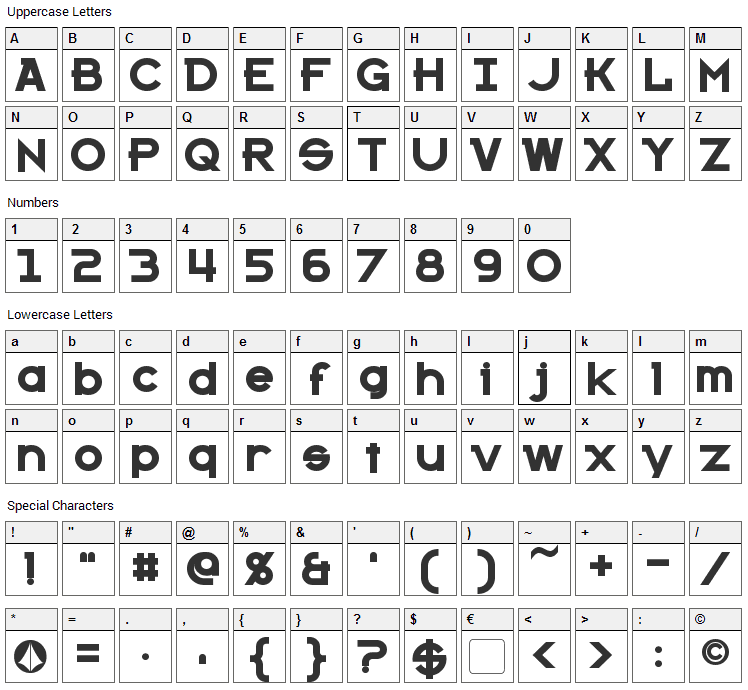 Kanno Font Character Map