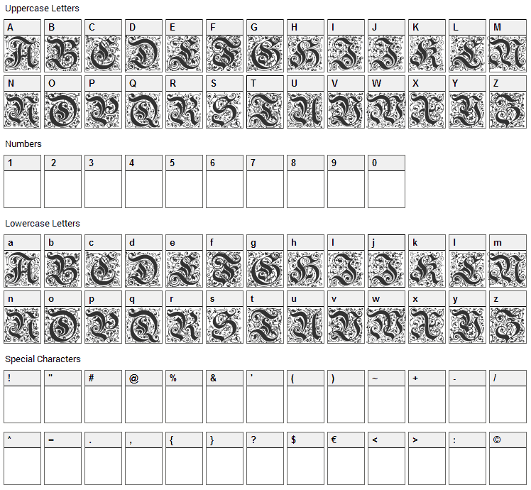 Kanzlei Initialen Font Character Map