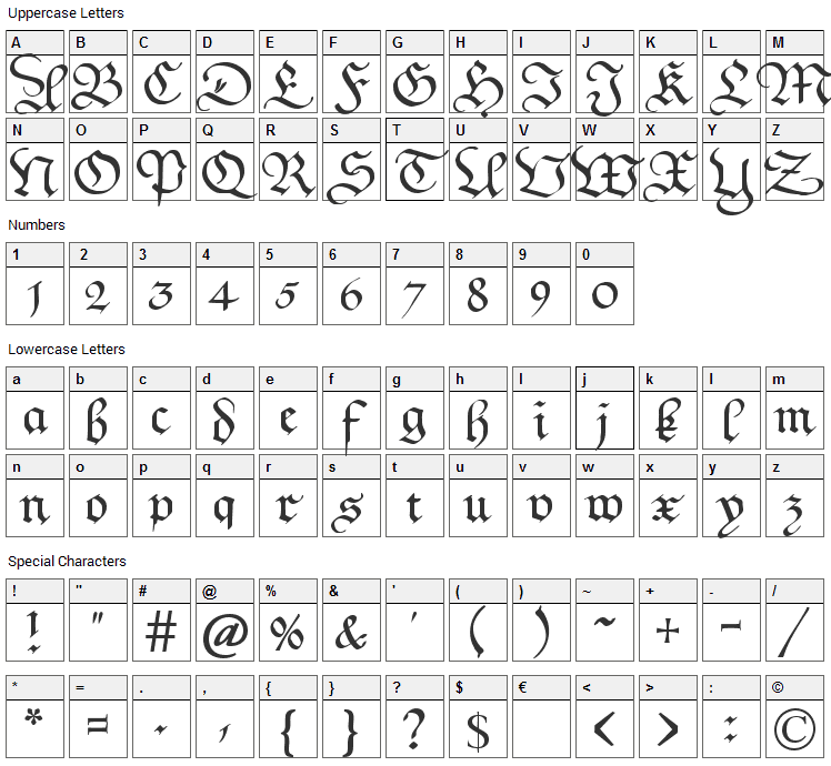 Kanzleyrath Font Character Map