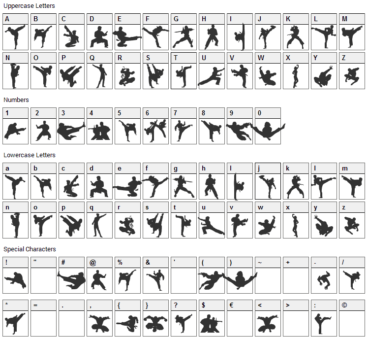 Karate Chop Font Character Map