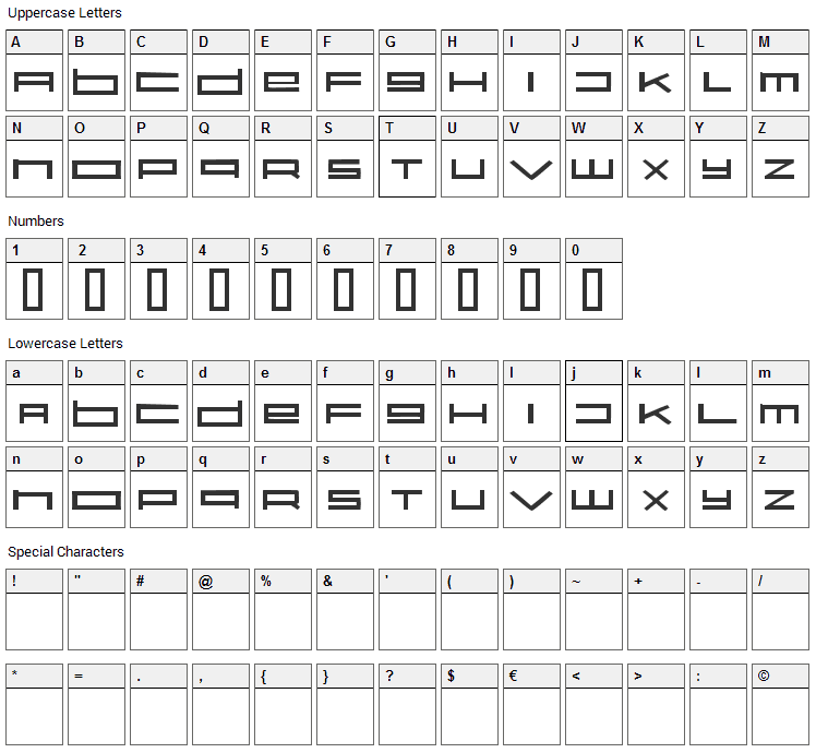 Karelia Font Character Map